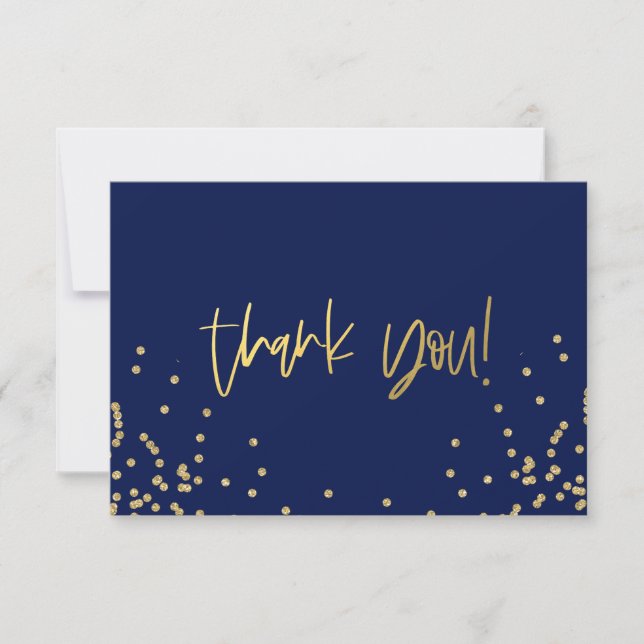 Cartão De Agradecimento Navy Blue and Gold Confetti Thank You Note Cards (Frente)