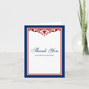 Cartão De Agradecimento Navy Blue and Red Flourish