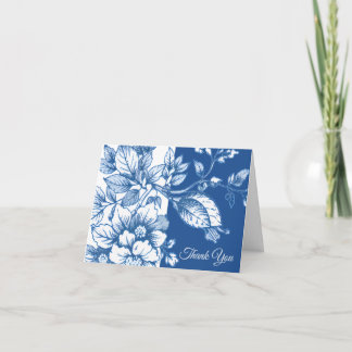 Cartão De Agradecimento Navy Blue and White Floral Thank You Card