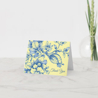 Cartão De Agradecimento Navy Blue and Yellow Floral Thank You Card