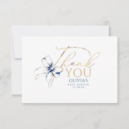 Cartão De Agradecimento Navy Blue Bow Elegant Calligraphy Thank You
