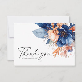 Cartão De Agradecimento Navy Blue Terracotta Floral Elegant Wedding