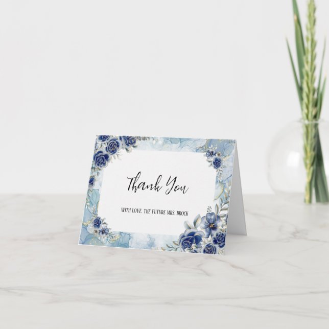 Cartão de Agradecimento Navy Floral Future Mrs (Frente)