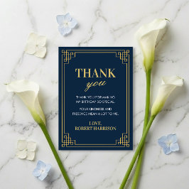 Cartão De Agradecimento Navy Gold Art Deco 80th Birthday Thank You Card