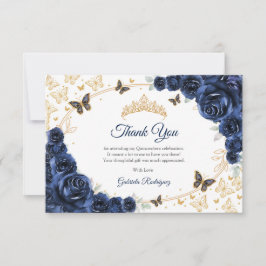 Cartão De Agradecimento Navy Gold Floral Quinceanera