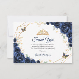 Cartão De Agradecimento Navy Gold Floral Quinceanera