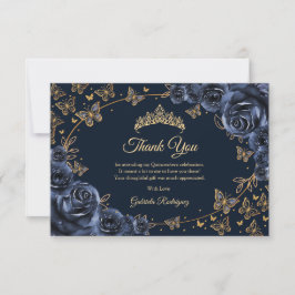 Cartão De Agradecimento Navy Gold Quinceanera
