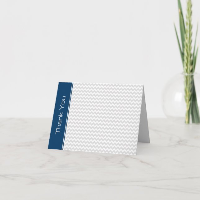 Cartão De Agradecimento Navy Light Gray Chevron Thank You Note Card (Frente)