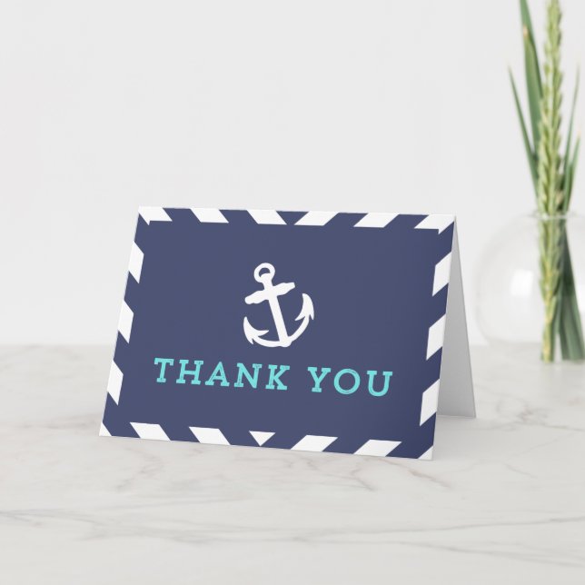 Cartão De Agradecimento Navy Nautical Chevron Thank You Card (Frente)