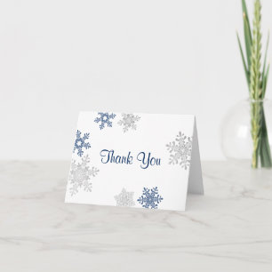 Cartão De Agradecimento Navy Silver Snowflake Winter Wedding Thank You