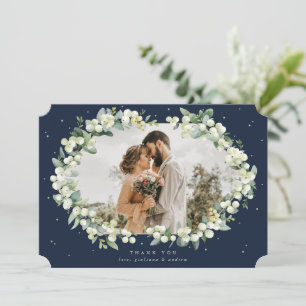 Cartão De Agradecimento Navy Snowberry+Eucalipto Flat Wedding Photo