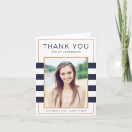 Cartão De Agradecimento Navy Stripes Graduation Thank You Greeting Card