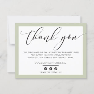 Cartão De Agradecimento NEGÓCIO OBRIGADO SEU elegante Sage Green LOGO