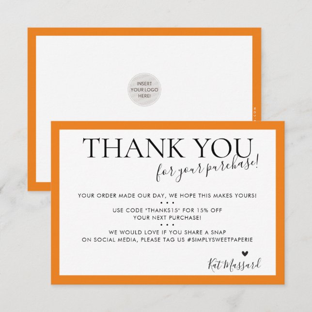 Cartão De Agradecimento NEGÓCIO OBRIGADO VOCÊ A laranja moderna brilhante (Frente/Verso)