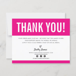 Cartão De Agradecimento NEGÓCIO OBRIGADO VOCÊ CHICAR LOGOTIPO rosa brilhan