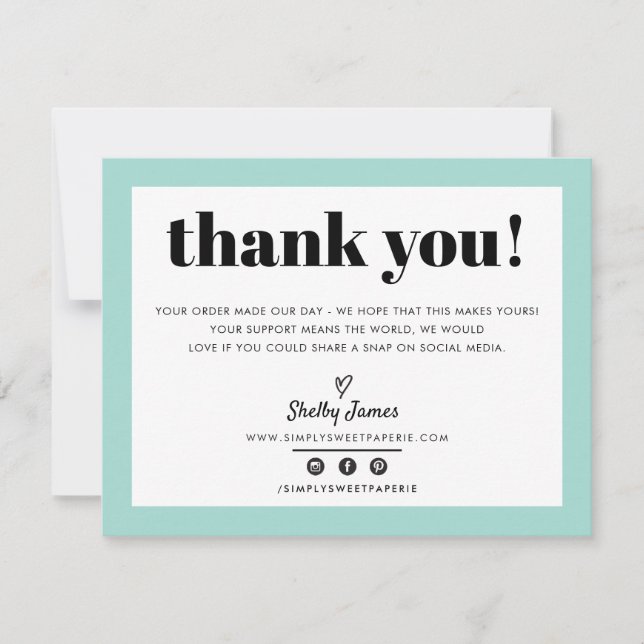 Cartão De Agradecimento NEGÓCIO OBRIGADO VOCÊ CHICK bonito LOGO DE menta (Frente)