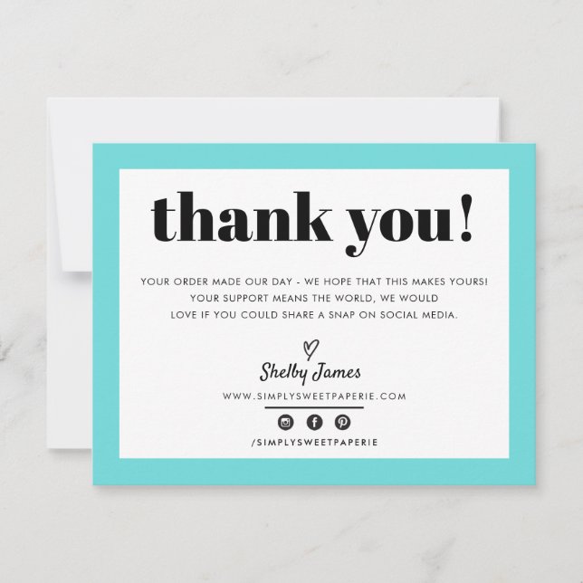 Cartão De Agradecimento NEGÓCIO OBRIGADO VOCÊS A moderna turquesa aqua LOG (Frente)