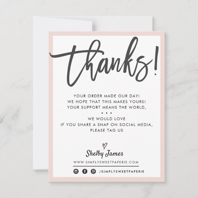 Cartão De Agradecimento NEGÓCIO OBRIGADO VOCÊS HOJE CHic black blush rosa (Frente)