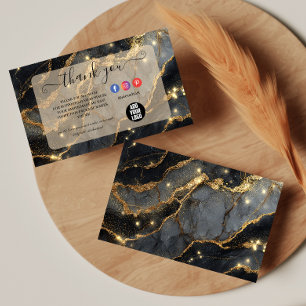 Cartão De Agradecimento Negócios Glam Ouro Mármore Preto Premium