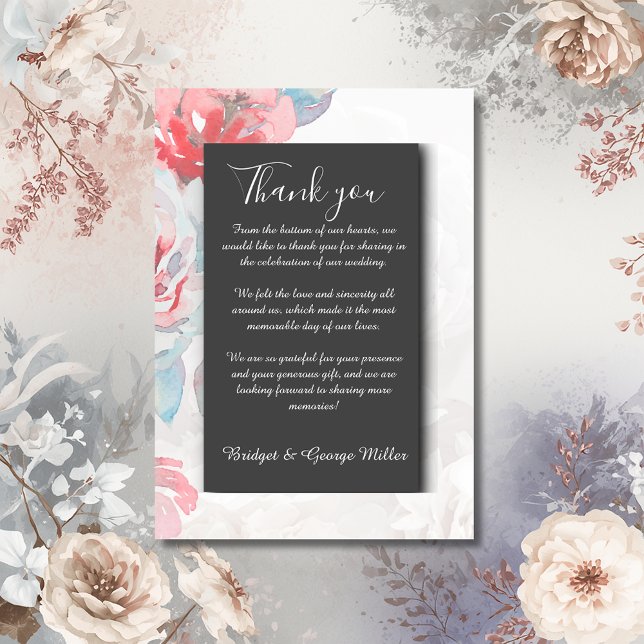 Cartão De Agradecimento negras onyx Casamento de flor silvestre Floral (Criador carregado)