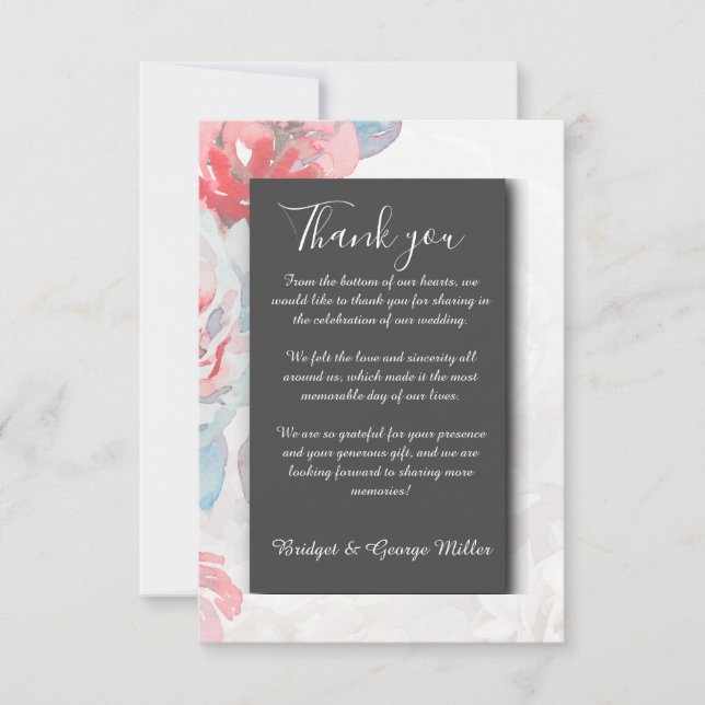 Cartão De Agradecimento negras onyx Casamento de flor silvestre Floral (Frente)