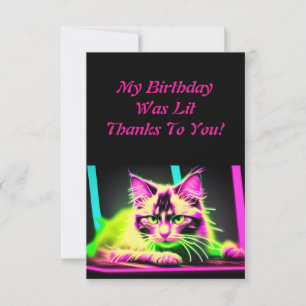 Cartão De Agradecimento Neon Feline Fiesta Teen Girl Birthday
