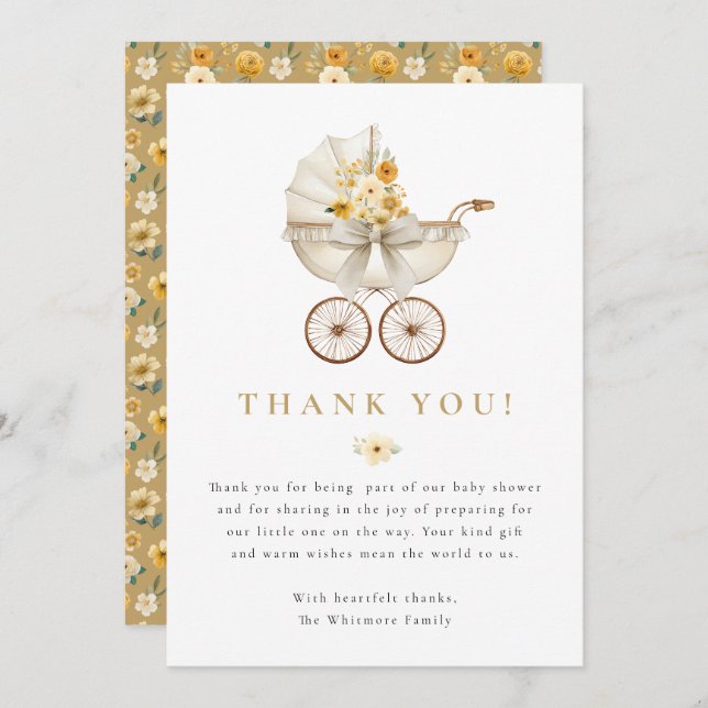Cartão De Agradecimento Neutral Baby Shower Thank You Card | Ivory & Gold  (Frente/Verso)