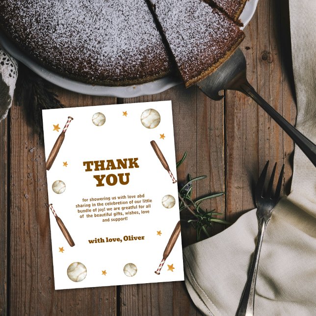Cartão De Agradecimento Neutral Batter Up Baseball Sport Baby Shower (Neutral Batter Up Baseball Sport Baby Shower Thank You Card)