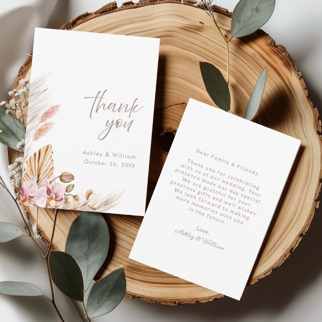 Cartão De Agradecimento Neutral Boho Floral Wedding Thank You Card (Criador carregado)