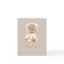 Neutral Brown Teddy Bear Watercolor Obrigado
