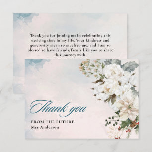 Cartão De Agradecimento Neve de inverno em amor branco floral Chá de Bebê