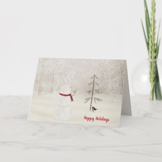 Cartão De Agradecimento Neve de Natal com estrela de ouro na neve (Frente)