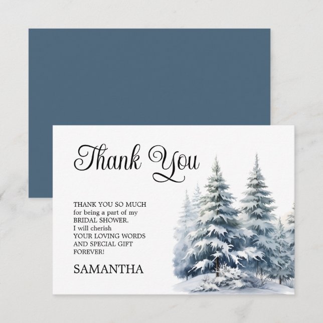 Cartão De Agradecimento Neve no inverno amor floresta de pinheiros Festa d (Frente/Verso)