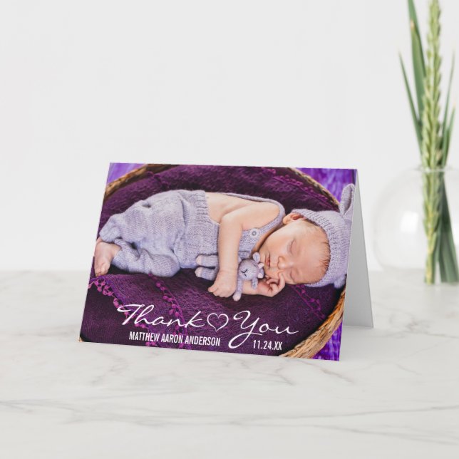Cartão De Agradecimento New Baby Modern Photo Thank You Heart Note Card (Frente)