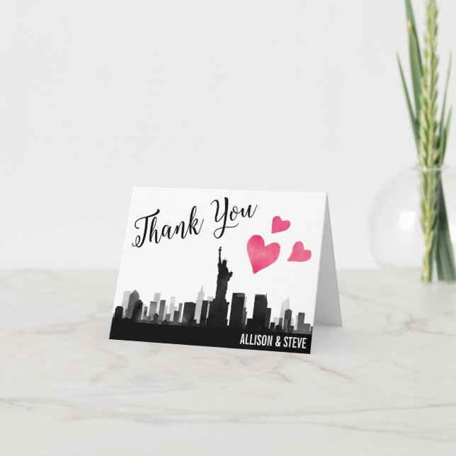 Cartão De Agradecimento New York City Skyline Wedding Thank You Card (Frente)