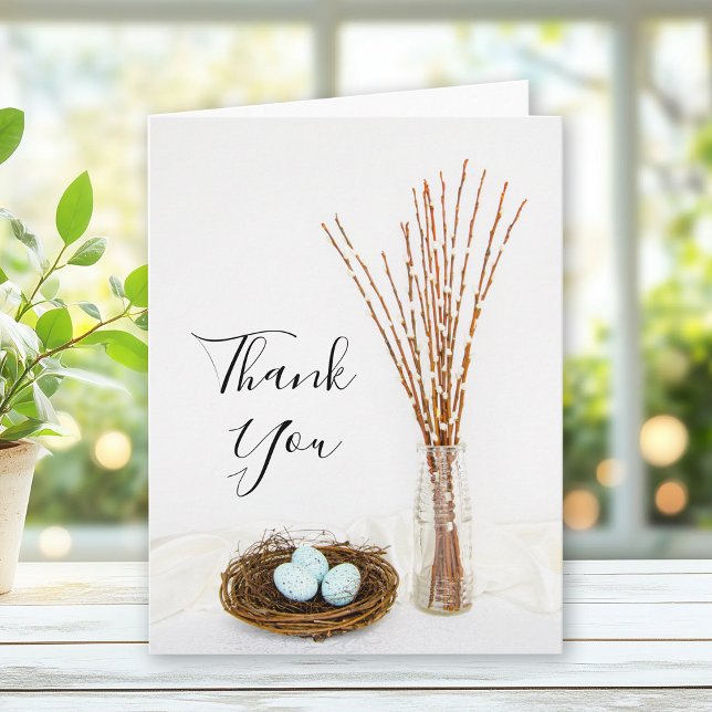 Cartão De Agradecimento Ninho de Pássaros Ovos e Pussy Willows Casamento O (Criador carregado)