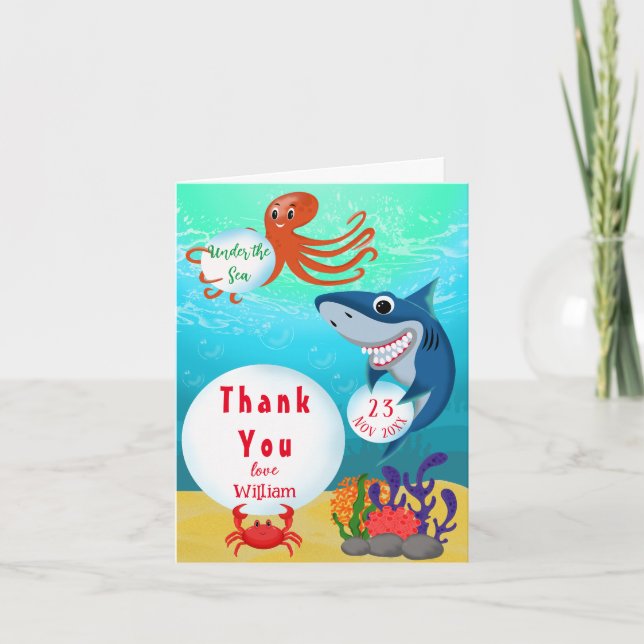 Cartão De Agradecimento No Aniversário do Criança de Animais do Mar (Frente)