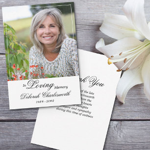 Cartão De Agradecimento No Loving Memory Elegant Script Funeral Photo
