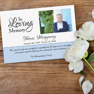 Cartão De Agradecimento No Loving Memory Photo Elegant Script Blue Funeral