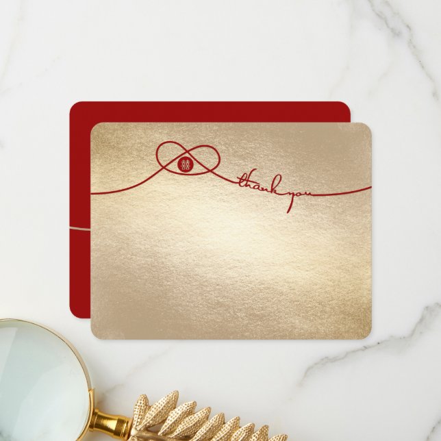 Cartão De Agradecimento Nó Vermelho União Dupla Felicidade Casamento Chinê (Frente/Verso In Situ)
