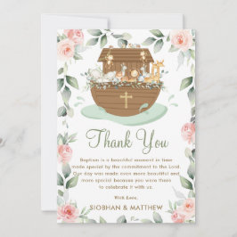 Cartão De Agradecimento Noah's Ark Pink Floral Girl Baptism Christening