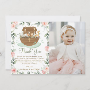 Cartão De Agradecimento Noah's Ark Pink Floral Girl Baptism Christening