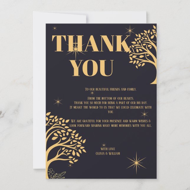 Cartão De Agradecimento Noite de Elegância: Casamento Azul Escuro (Frente)