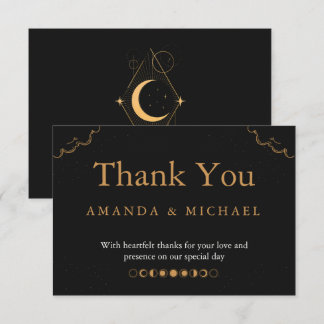 Cartão De Agradecimento Noite estrelada da Lua Celestial Dourada Temperame