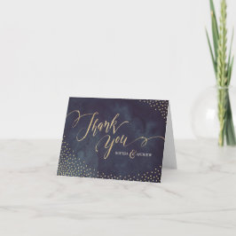Cartão De Agradecimento Noite glamorosa falsa caligrafia glitter dourado o
