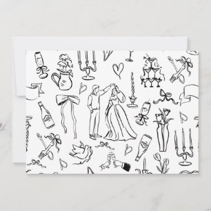 Cartão De Agradecimento noiva casamento casamento noiva toile desenhada à