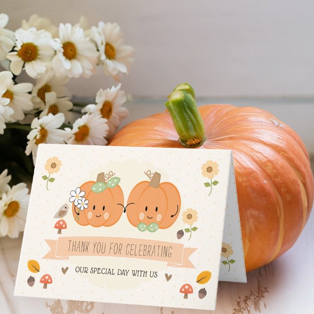 Cartão De Agradecimento Noiva de Abóbora e Casamento de Noite Obrigado (Pumpkin thank you cards surely to delight guests who participated in your thanksgiving themed event.)
