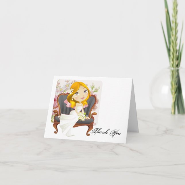 Cartão De Agradecimento Noiva de Desenho Animado Fofo Obrigada Chá de Noiv (Frente)