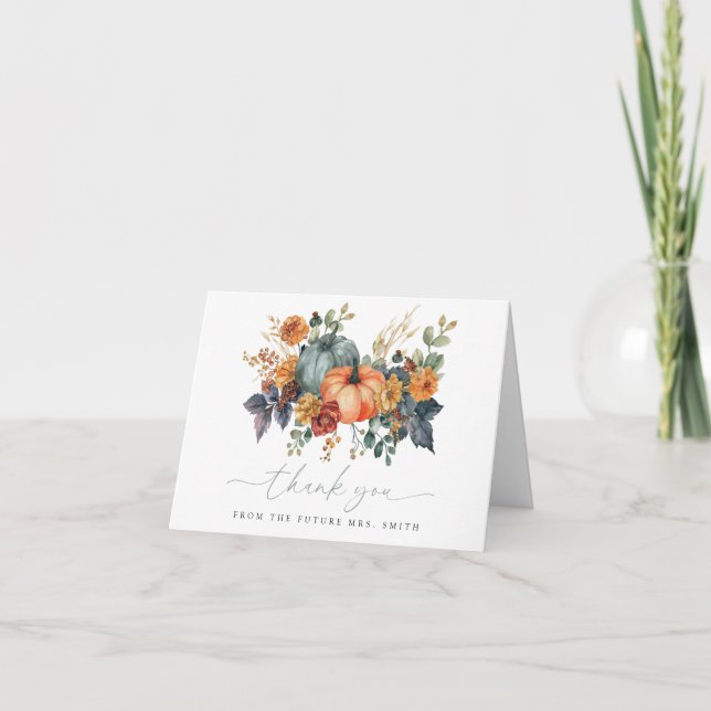 Cartão De Agradecimento Noiva de Outono de Abóbora (Frente)