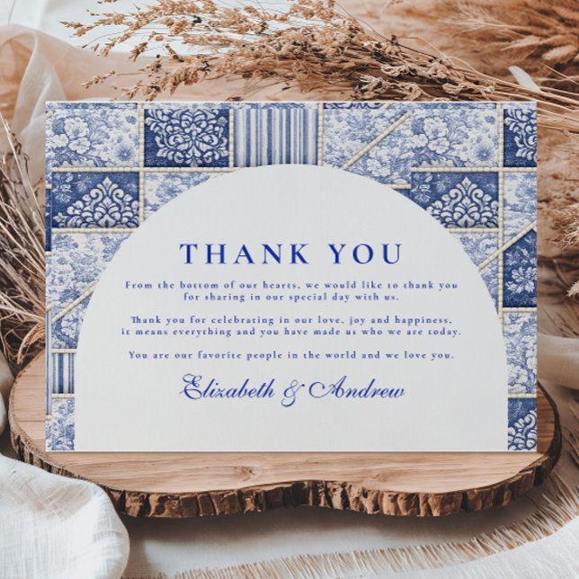 Cartão De Agradecimento Noiva de Patchwork Delft Azul (Criador carregado)